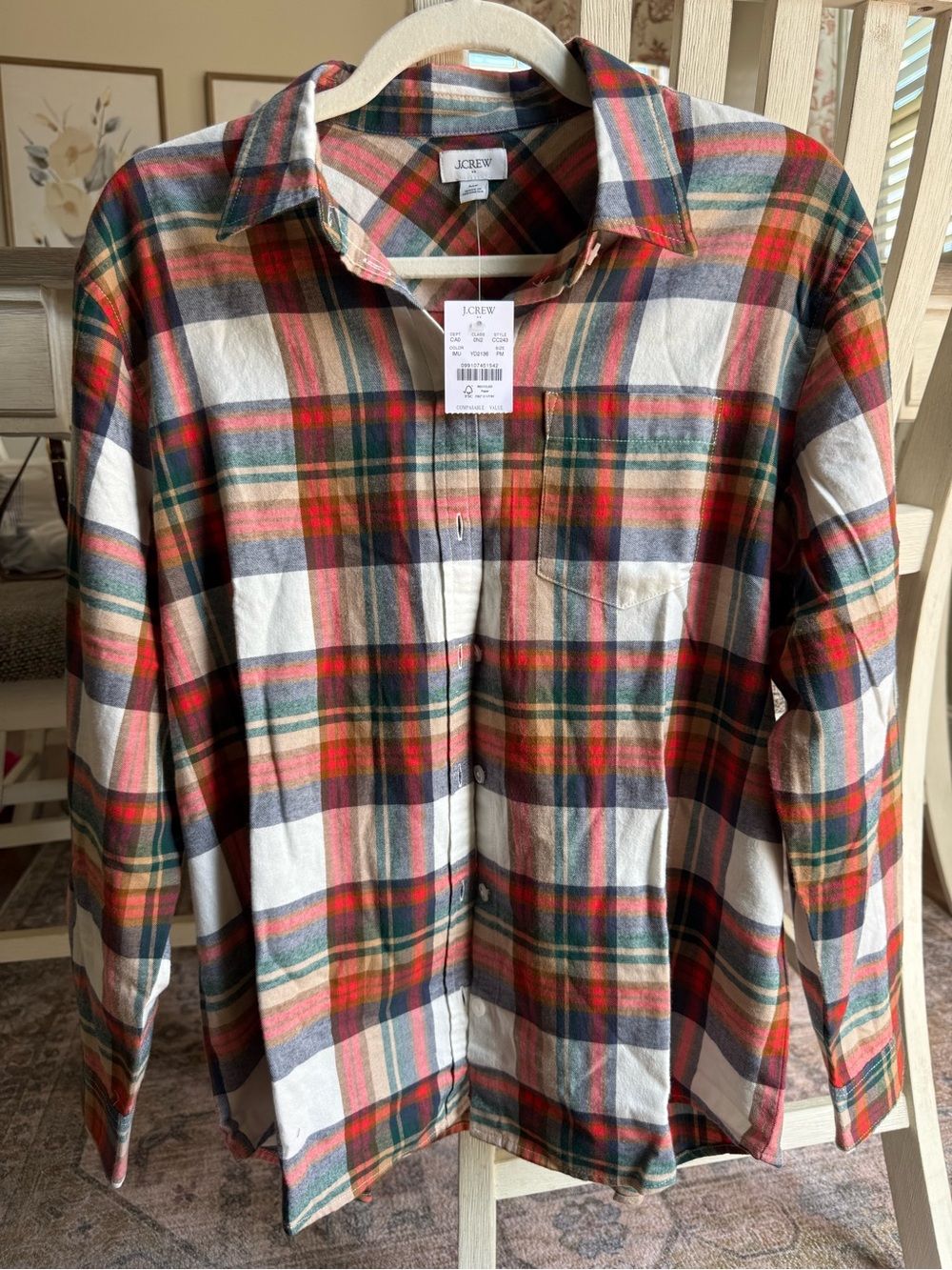 J. Crew Plaid Flannel Shirt in Red, Green & Cream